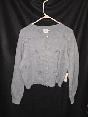 Women's Light Blue Bow-Appliqué Knit Cardigan